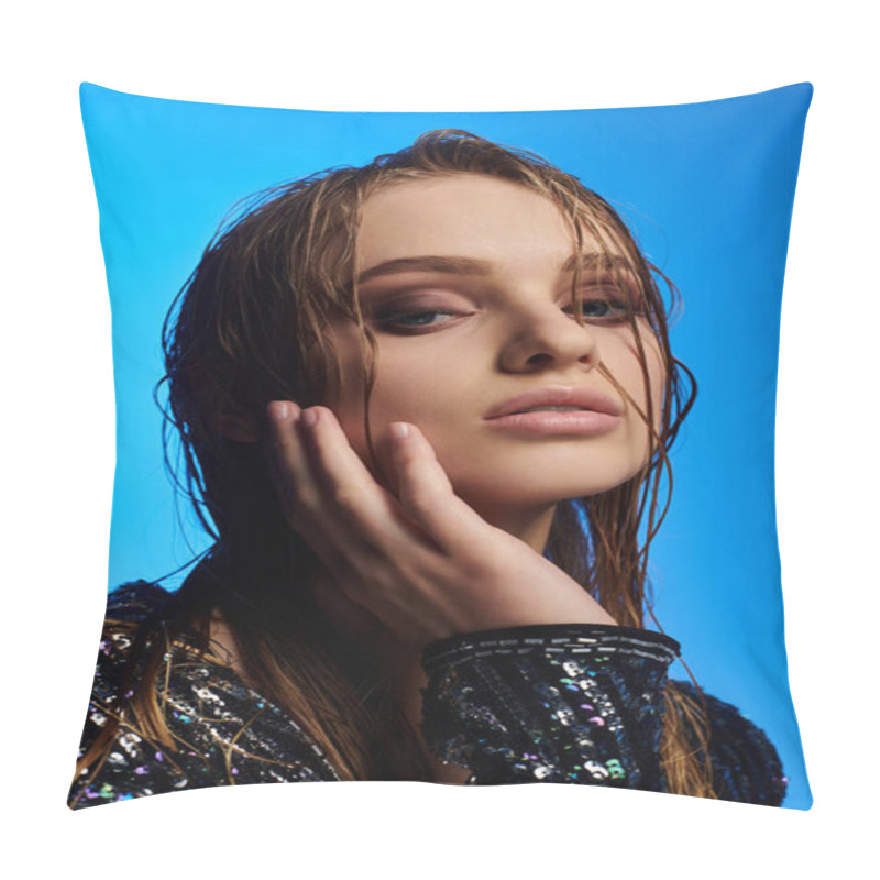 Personality  Young Woman With Hand On Face, Expressing Introspection. Pillow Covers