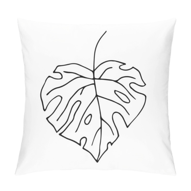 Personality  Tropical Leaf With Holes. Vector Illustration In Doodle Style Isolated On White Background. Hand Drawn Monstera Leaf For Web-design. Pillow Covers