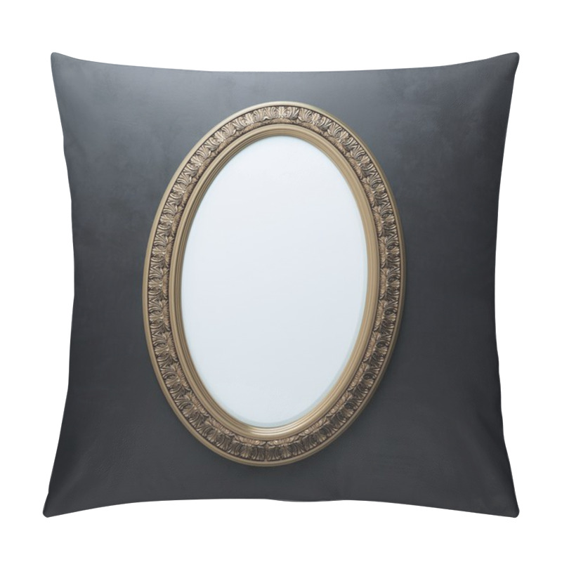 Personality  Classic Golden Carved Frame On Black Wall (Oval Vertical Version) Pillow Covers