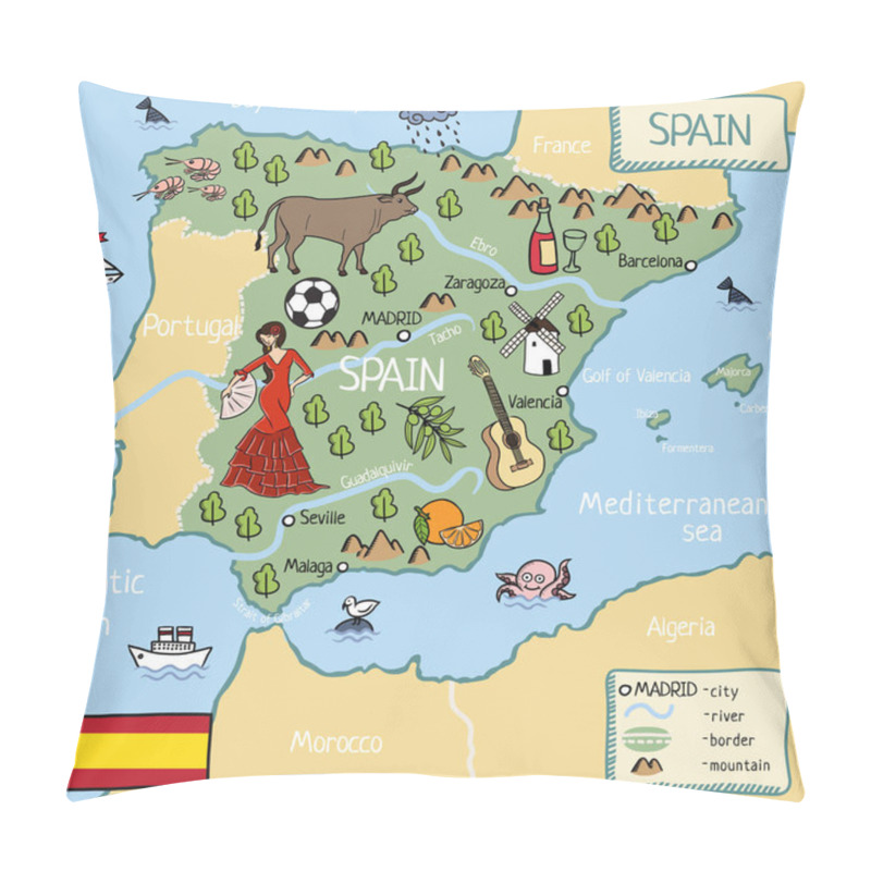 Personality  Cartoon Map Of Spain Pillow Covers