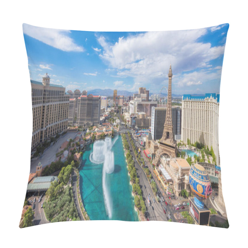 Personality  Las Vegas Strip Skyline As Seen At Sunny Day In Las Vegas, Nevada. Las Vegas Is One Of The Top Tourist Destinations In The World.  Pillow Covers