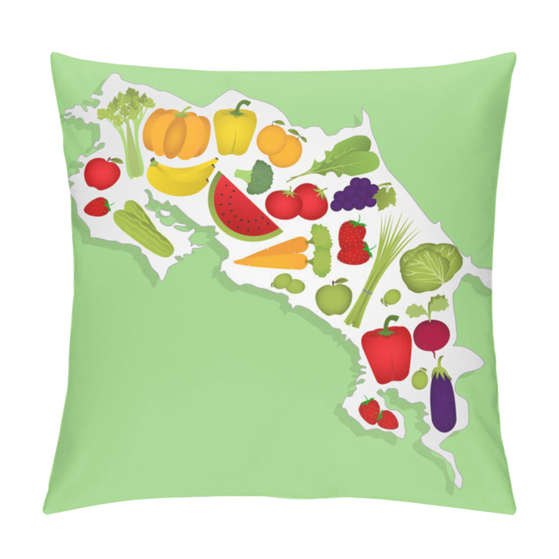 Personality  Map Of Costa Rica With Fruits Pillow Covers