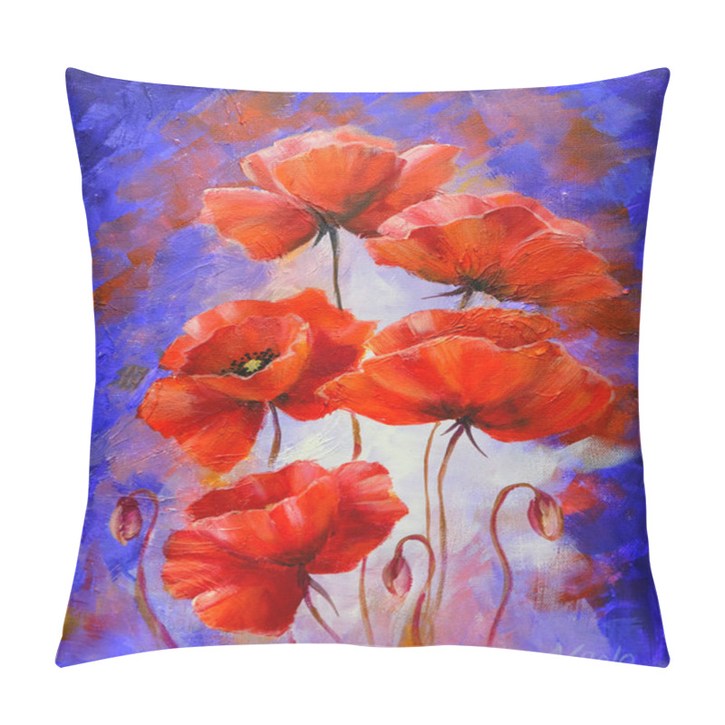 Personality  Poppies In The Morning, Oil Painting On Canvas Pillow Covers