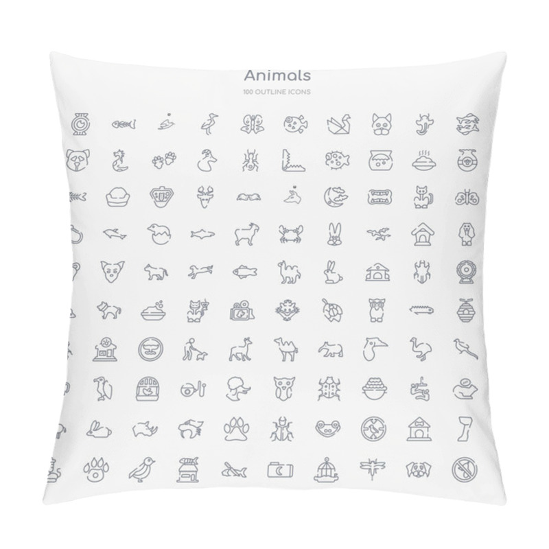 Personality  100 Animals Outline Icons Set Such As No Dogs, Dragon Fly, Cage, Medic Folder, Fish And Knife, Fish Shop, Robin, Pawprint Pillow Covers