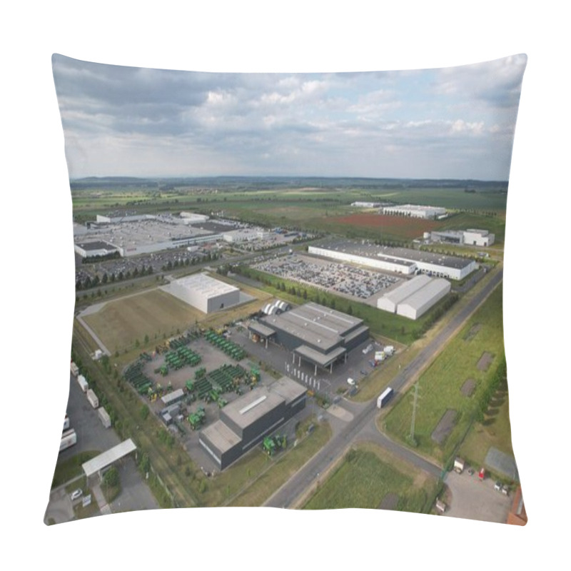 Personality  Kolin,Czech Republic-June 12 2023:Aerial Panorama Landscape View Of Car Manufactures TPCA Industrial Zone-(Toyota Peugeot Citron Automobile) In Ovcary,big  Automobile Factory Production Plant-Europe Pillow Covers