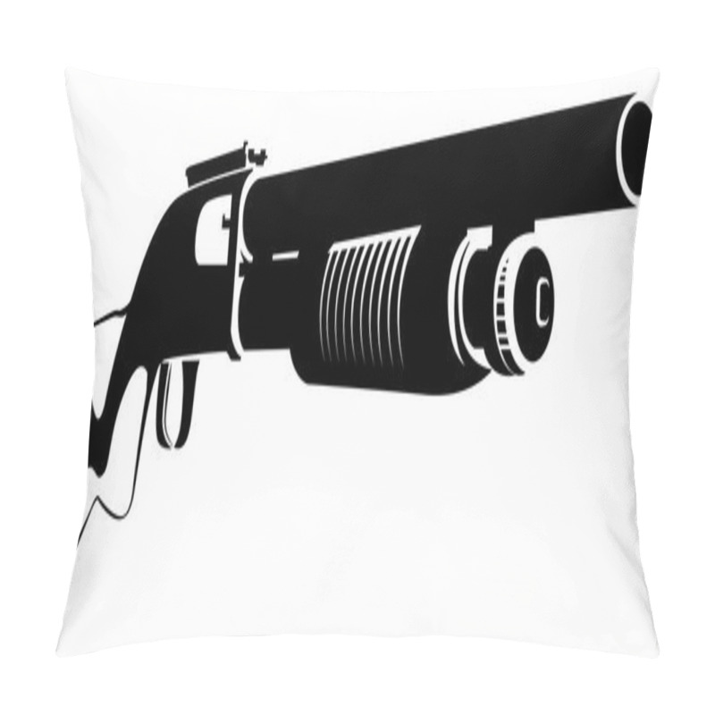 Personality  Illustration Black And White With A Shotgun Isolated On White Background Pillow Covers