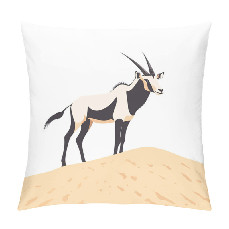 Personality   Simple A Majestic Oryx Standing On A Sand Dune In The Desert. Vector Pillow Covers