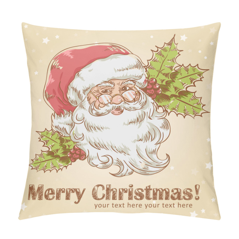 Personality  Christmas Retro Postcard With Cute Smiling Santa Claus Pillow Covers