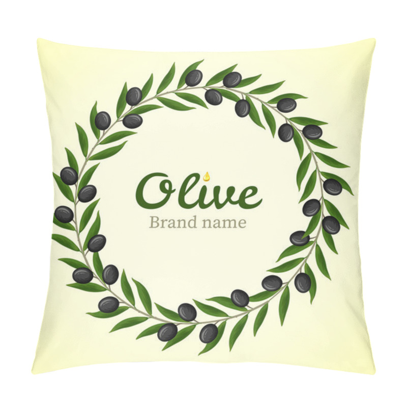 Personality  Black Olive Branches Wreath. Vector Pillow Covers