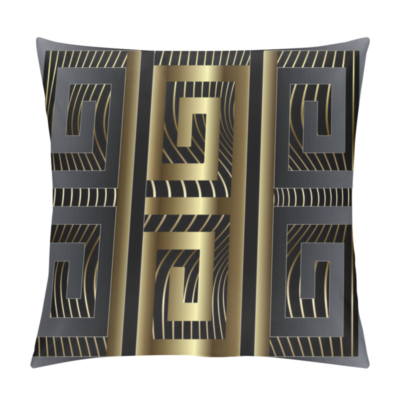 Personality  Abstract Luxury 3d Greek Key Meander Border Seamless Pattern. Vector Ornamental Geometric Waves Background. Wavy Lines Repeat Elegance Backdrop. Geometric Ornament. Ornate Design. Surface Texture. Pillow Covers