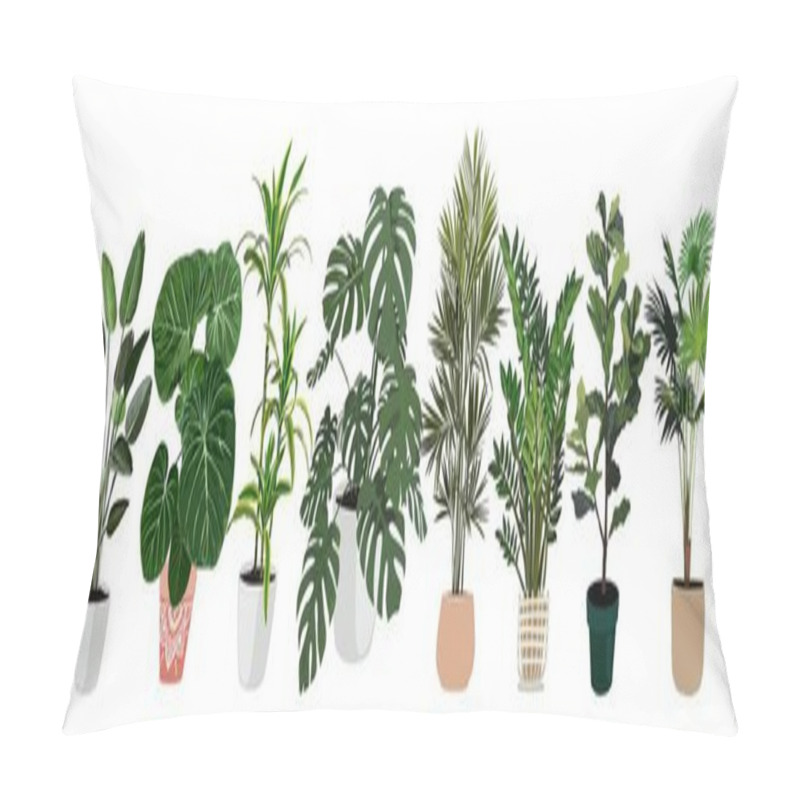 Personality  Indoor Plants Vector Illustrations Set. Realistic House Plants In Hand Made Pots. Exotic Flowers With Stems And Leaves. Ficus, Palm, Monstera, Dracaena, Yucca, Isolated Botanical Design Elements. Pillow Covers