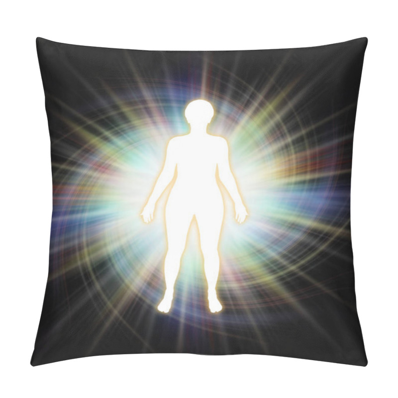 Personality   Connect With Your Higher Spirit - White Silhouette Female Figure With A Multicoloured Starburst And Spiral Behind Against A Black Background                               Pillow Covers