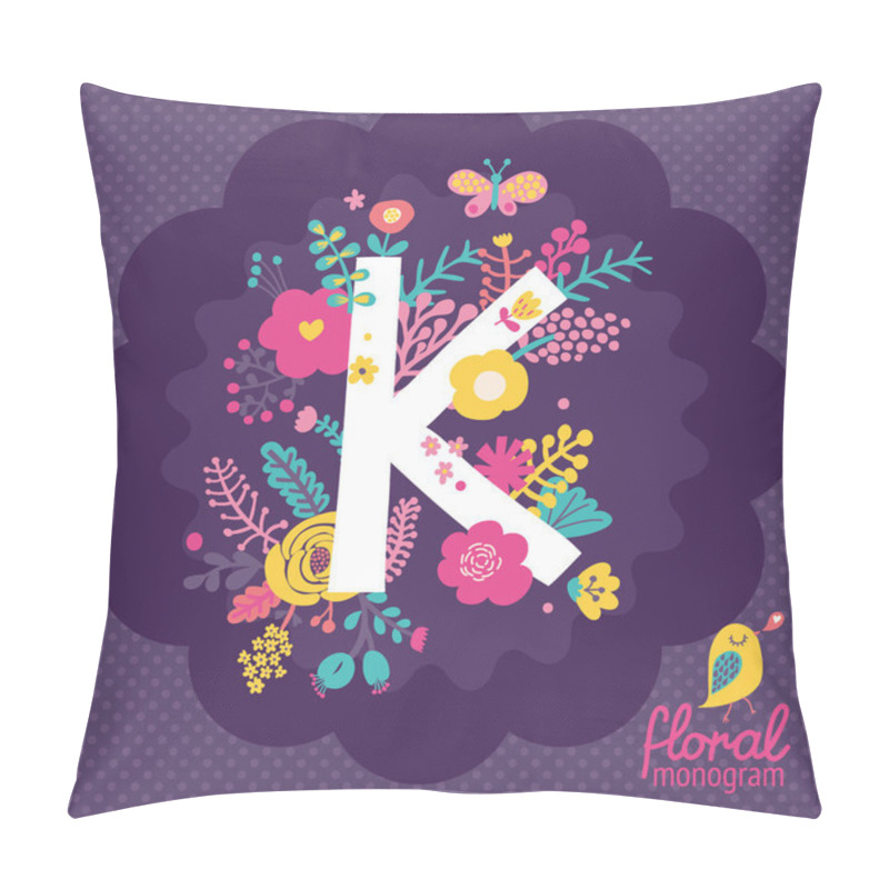 Personality  Floral Card With Letter K Pillow Covers