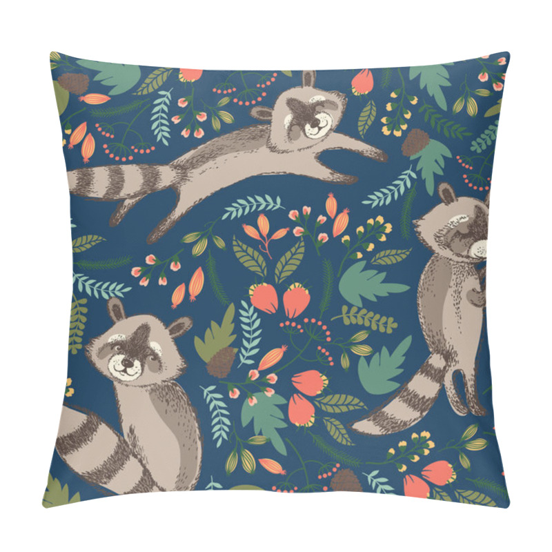 Personality  Vector Illustration Of Cute Raccoon. Pillow Covers