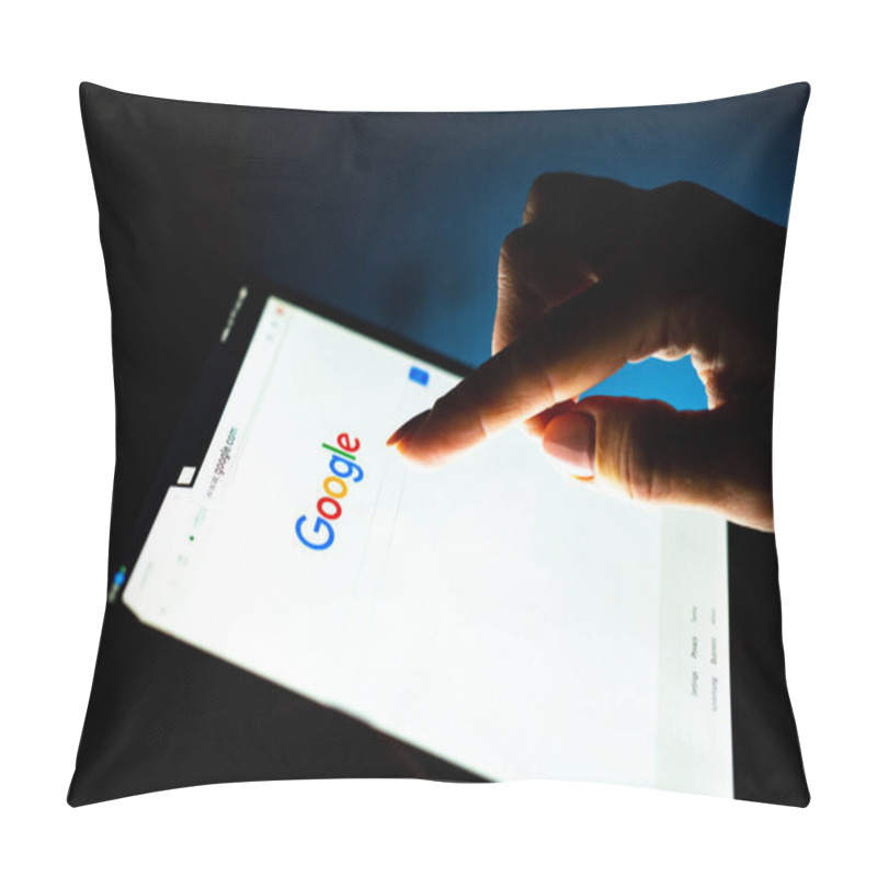 Personality  Close Up Girl Hand Using Tablet With Google Pillow Covers