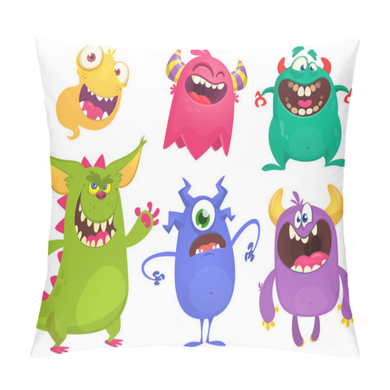 Personality  Cartoon Monsters. Vector Set Of Cartoon Monsters Isolated. Design For Print, Party Decoration, T-shirt, Illustration, Logo, Emblem Or Sticker Pillow Covers