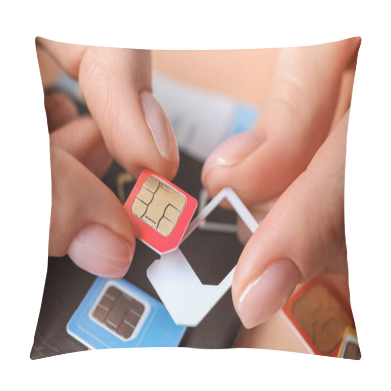 Personality  Female Hands With Sim Cards, Closeup Pillow Covers