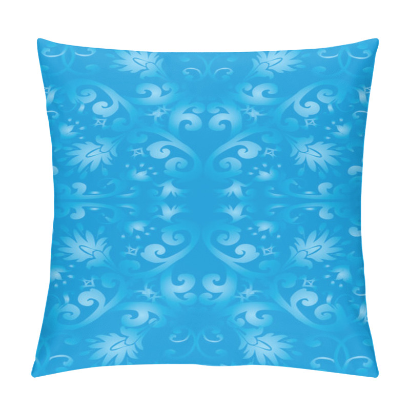 Personality  Blue Background With Floral Curls Pillow Covers