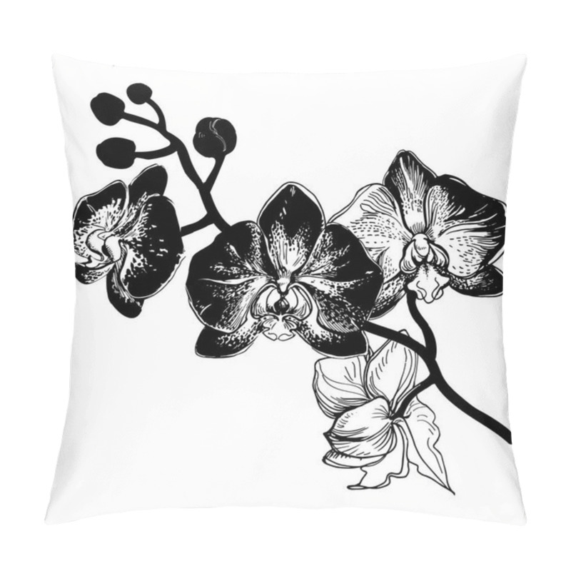 Personality  Hand Drawn Sketch With Branch Of Flowers Orchid. Pillow Covers