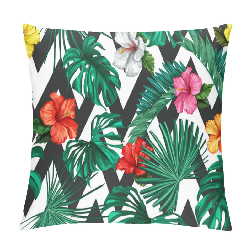 Personality  Vector Tropical Leaves Hibiscus Seamless Pattern Pillow Covers