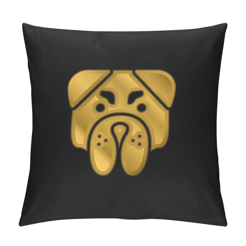 Personality  Angry Bulldog Face Gold Plated Metalic Icon Or Logo Vector Pillow Covers