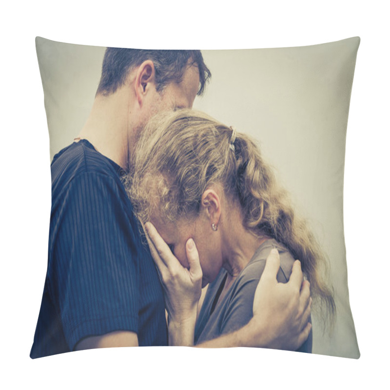 Personality  Sad Woman Hugging Her Husband Pillow Covers