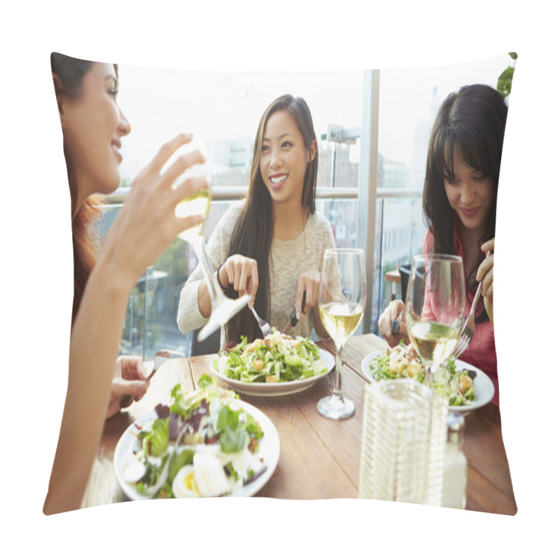 Personality  Female Friends Enjoying Lunch At Restaurant Pillow Covers