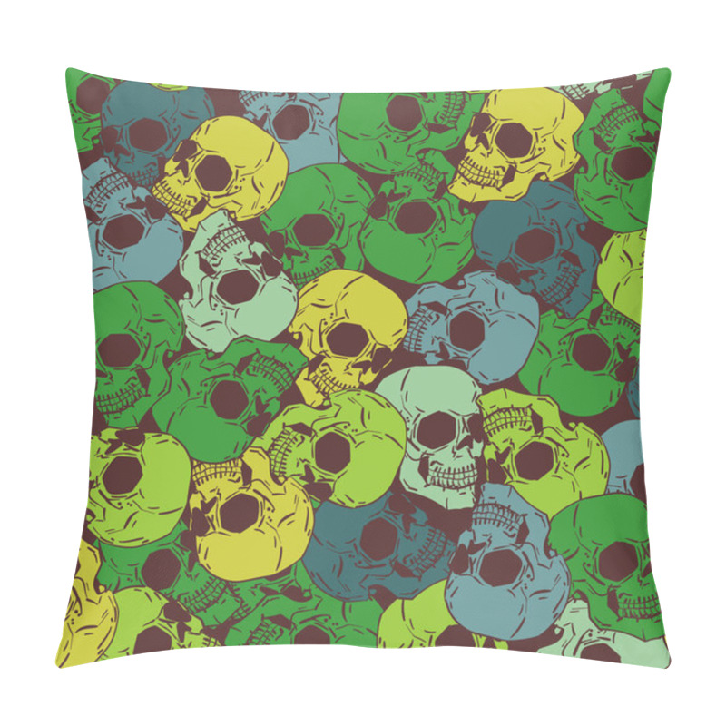 Personality  Military Skull Pattern Seamless. Army Green Skeleton Head Background. Death Protective Texture. COMBAT Skulls Soldier Ornament Pillow Covers