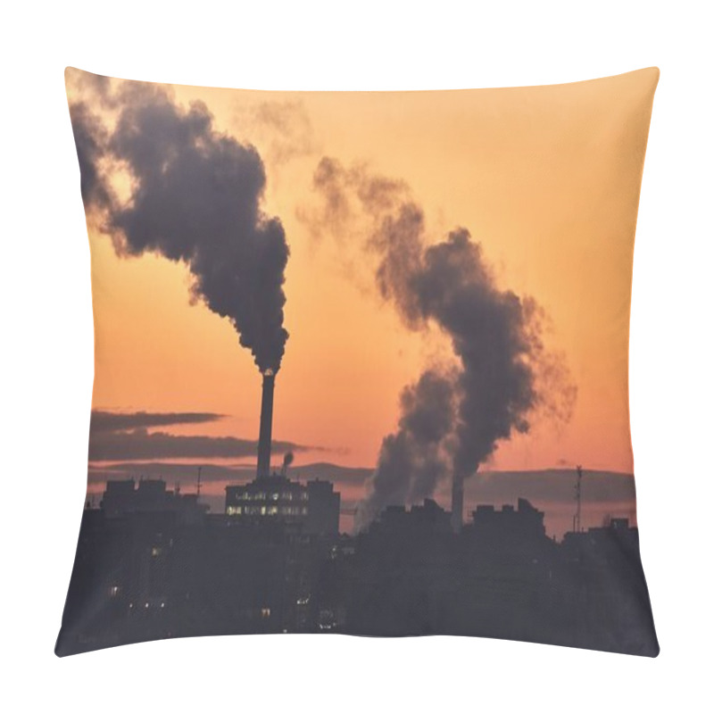 Personality  Smoking Power Plant Chimney Over A Town Pillow Covers