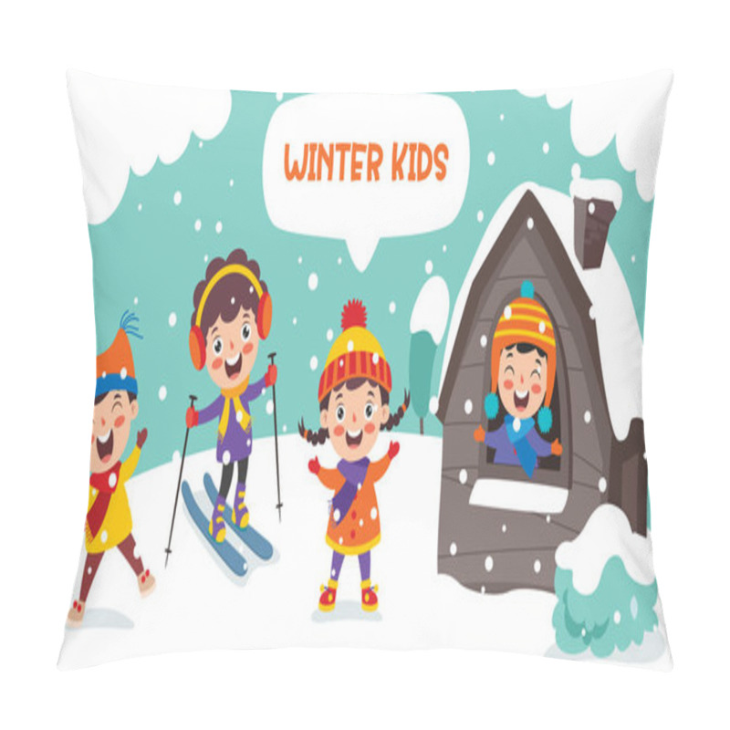 Personality  Funny Kids Playing At Winter Pillow Covers