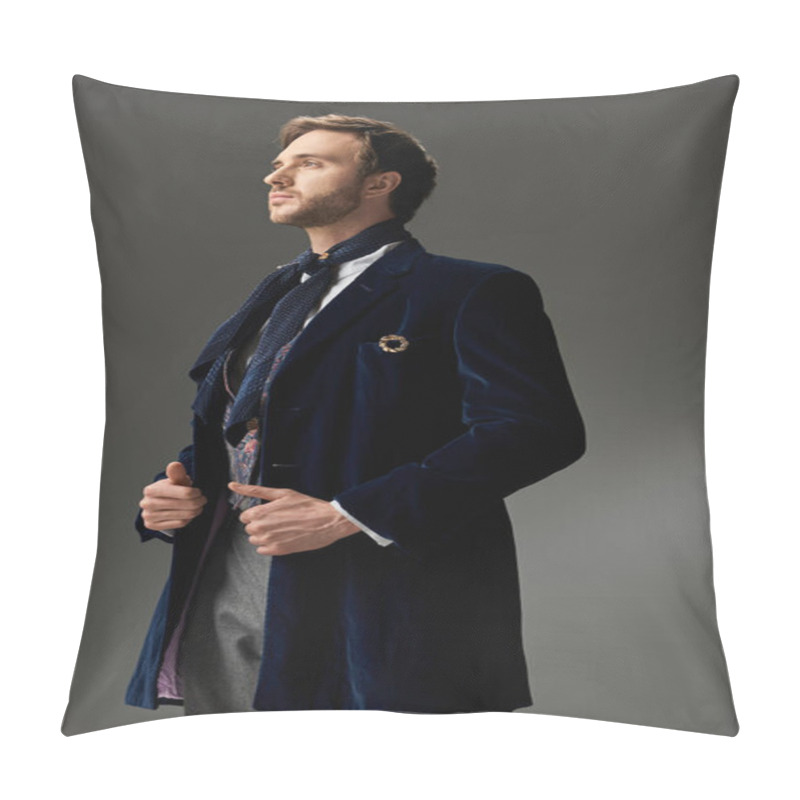 Personality  The Elegantly Dressed Man Stands Tall, Exuding Charm And Sophistication With A Poised Demeanor. Pillow Covers