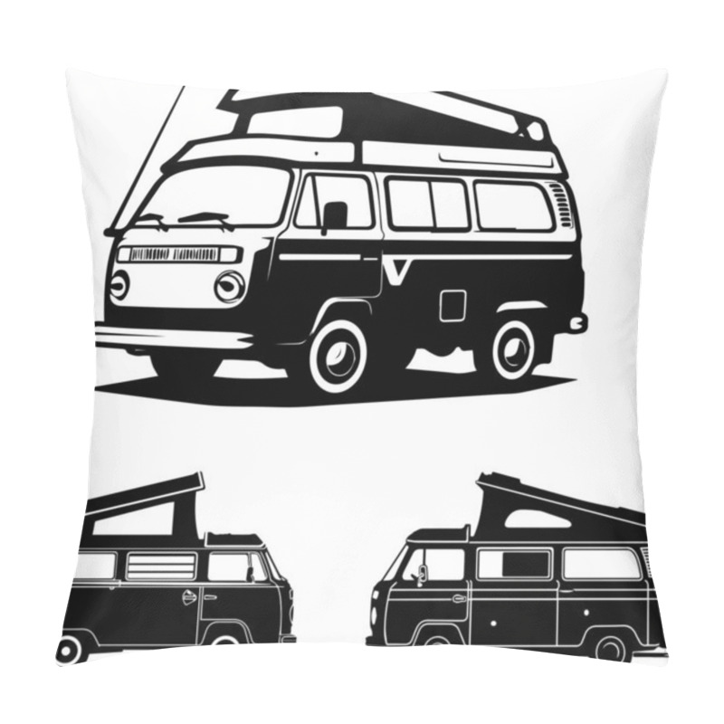 Personality  This Retro Black And White Illustration Features A Classic Camper Van With A Pop-top Roof, Ideal For Fans Of Vintage Vehicles And Nostalgic Travel Art. Pillow Covers