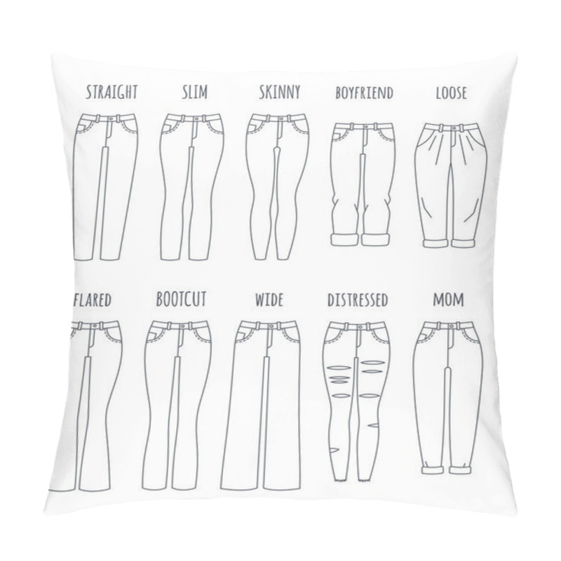 Personality  Trendy Women Jeans Styles Vector Thin Line Icons Pillow Covers