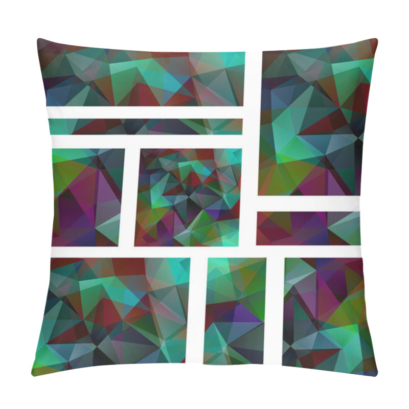 Personality  Vector Banners Set With Polygonal Abstract Triangles. Abstract Polygonal Low Poly Banners. Purple, Red, Green Colors. Pillow Covers