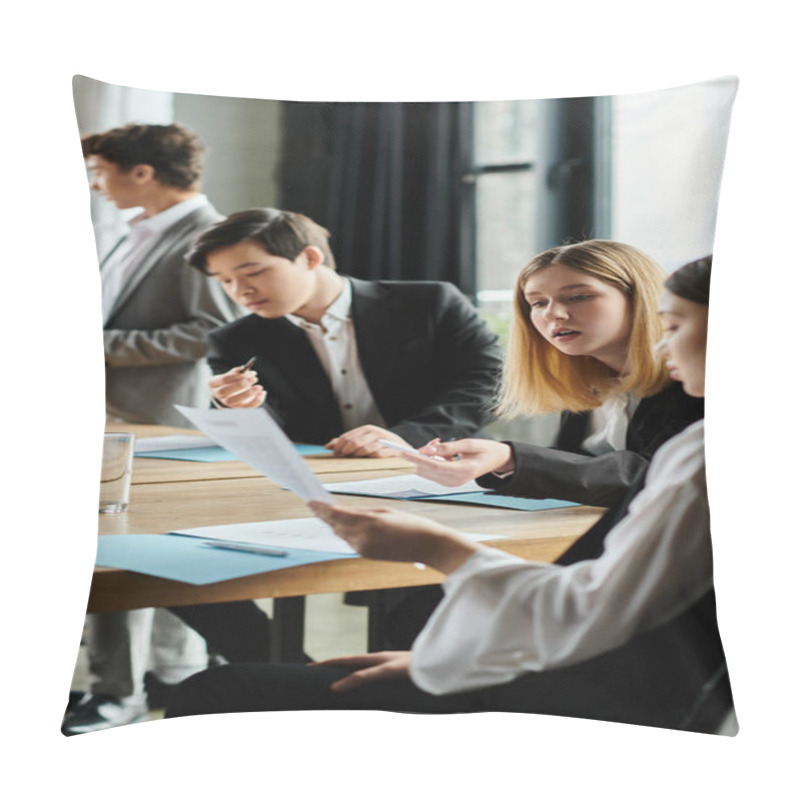 Personality  Teenagers Participate In A Model United Nations Conference. Pillow Covers