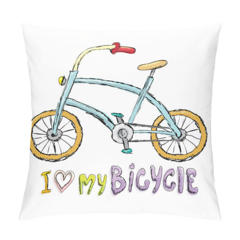 Personality  I Love My Bicycle Concept Design. Hand Drawn  Pillow Covers