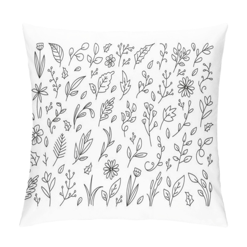 Personality  Leaves Floral Doodle Set, Botanical Leaf Element, Hand Drawn Leaf And Floral Icon Collection Pillow Covers