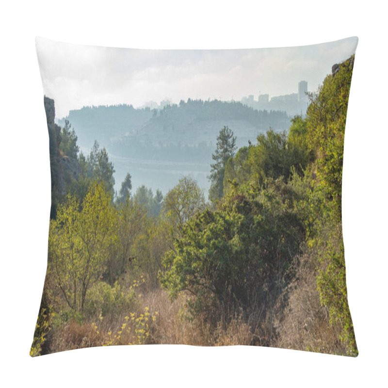 Personality  Jerusalem, Israel, On A Hazy Morning As Seen From The Slopes Of The Judea Mountains. Pillow Covers