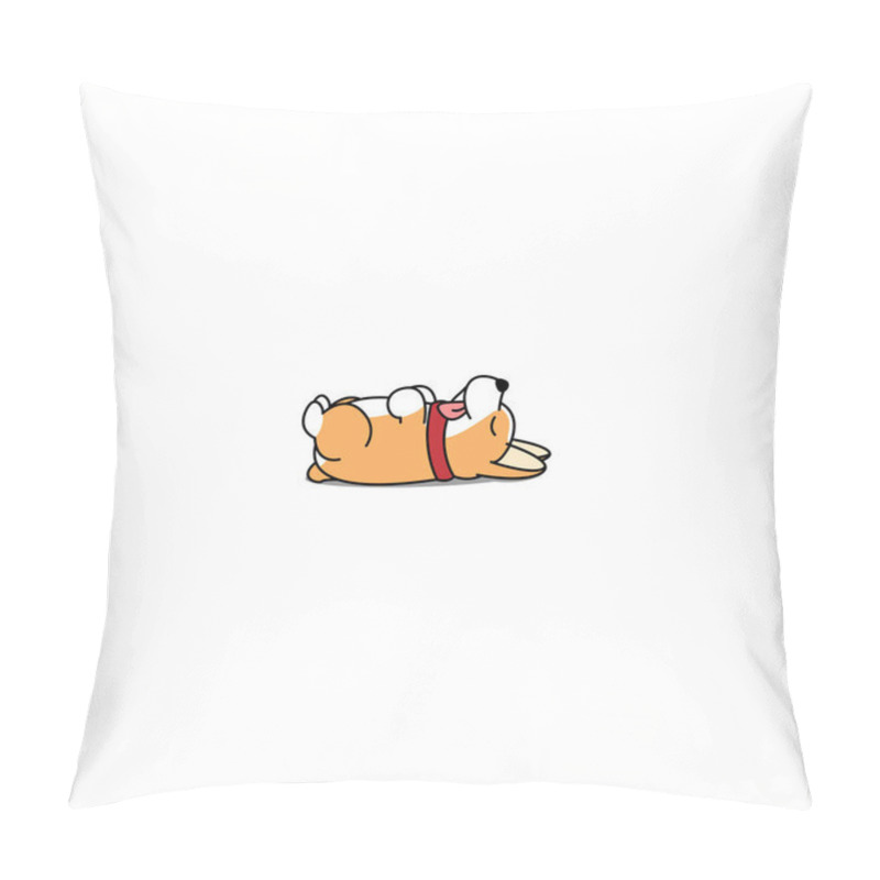 Personality  Lazy Dog Sleeping, Cute Welsh Corgi Puppy Lying On Back Icon, Vector Illustration Pillow Covers