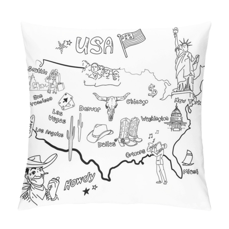 Personality  Map Of America. Pillow Covers