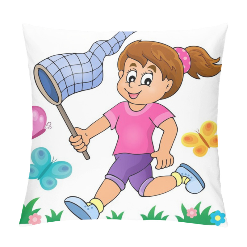 Personality  Girl Chasing Butterflies Theme Image 1 Pillow Covers