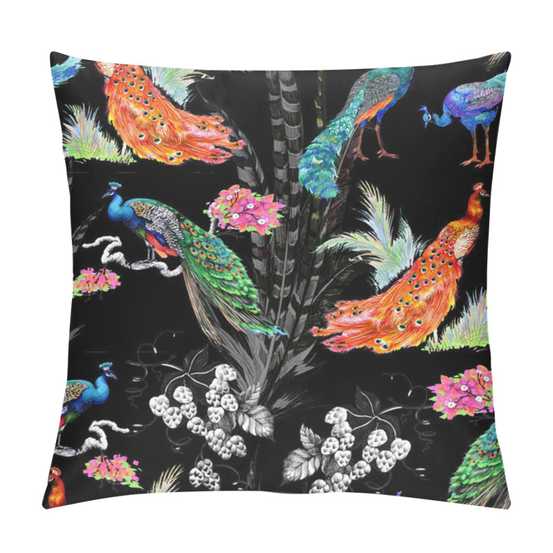 Personality  Seamless Pattern With Peacocks And Flowers Pillow Covers