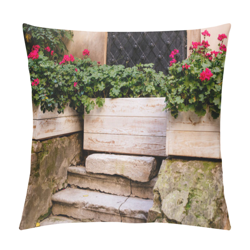 Personality  Stone Stairs With Wooden Boxes With Plants Pillow Covers