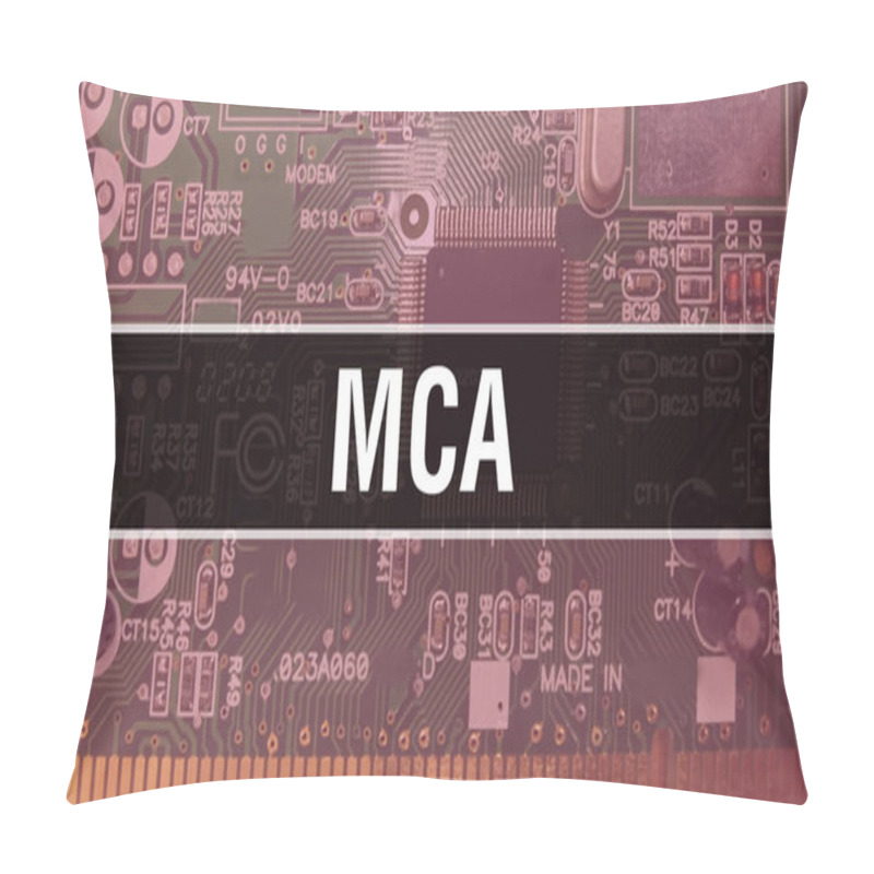 Personality  MCA With Technology Motherboard Digital. MCA And Computer Circuit Board Electronic Computer Hardware Technology Motherboard Digital Chip Concept. Close Up MCA With Integrated Circuits Boar Pillow Covers