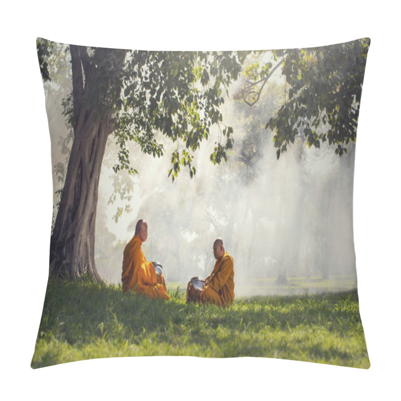 Personality  Two Monks Meditation Under The Trees  Pillow Covers