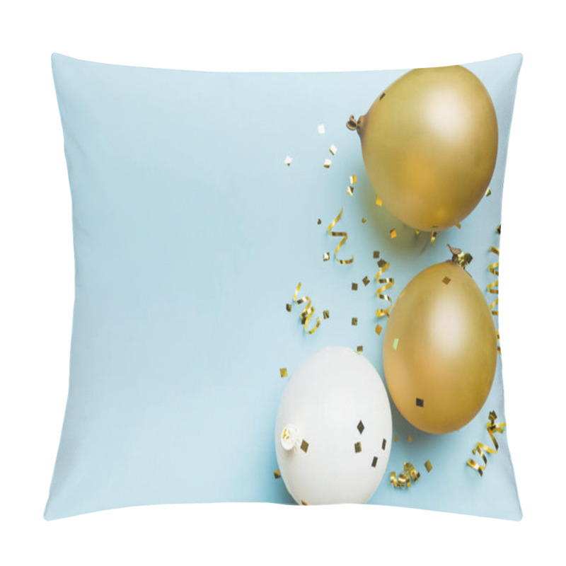 Personality  Background With Fastive Air Balloons Of Round Shape And Confetti, Multicoloured Top View. Birthday Party Background. Pillow Covers