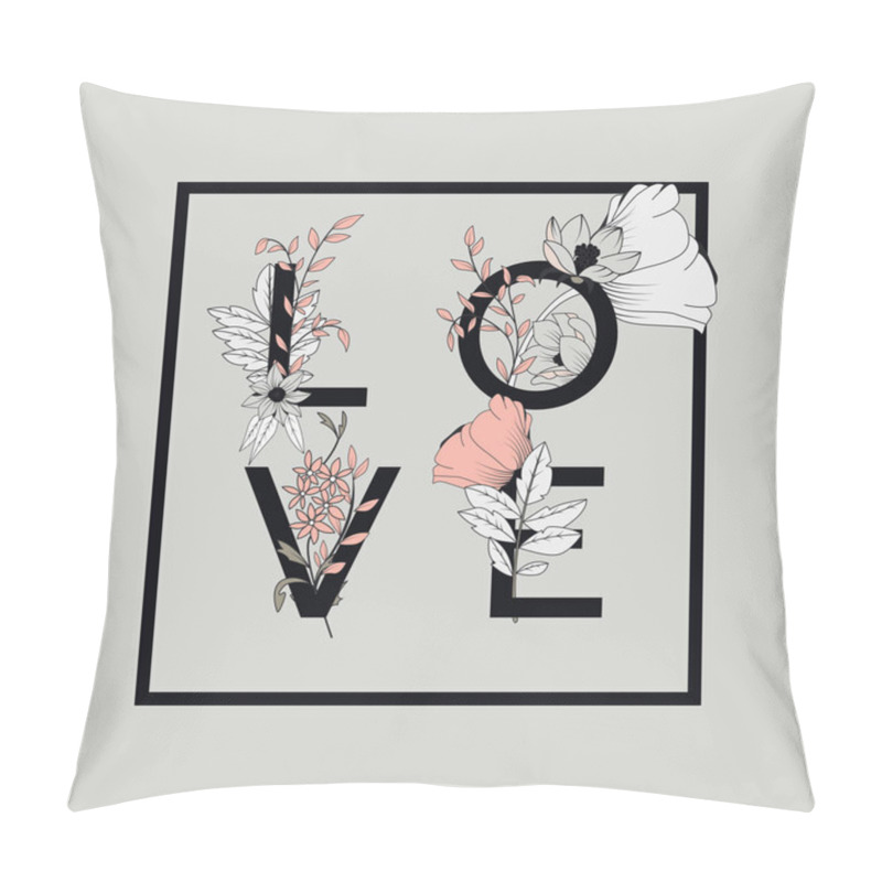 Personality  Flowers Typography Poster Design, Text And Floral Combined, Word Love Pillow Covers