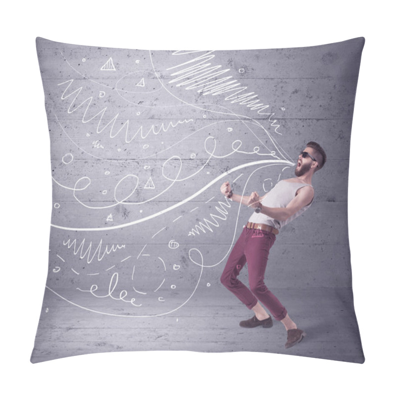 Personality  Funny Shouting Hipster With Drawn Lines Pillow Covers