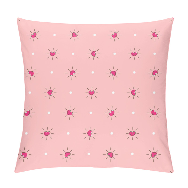 Personality  Vector Pink Hearts With Rays Seamless Pattern. Hearts Background In Cartoon Style Pillow Covers