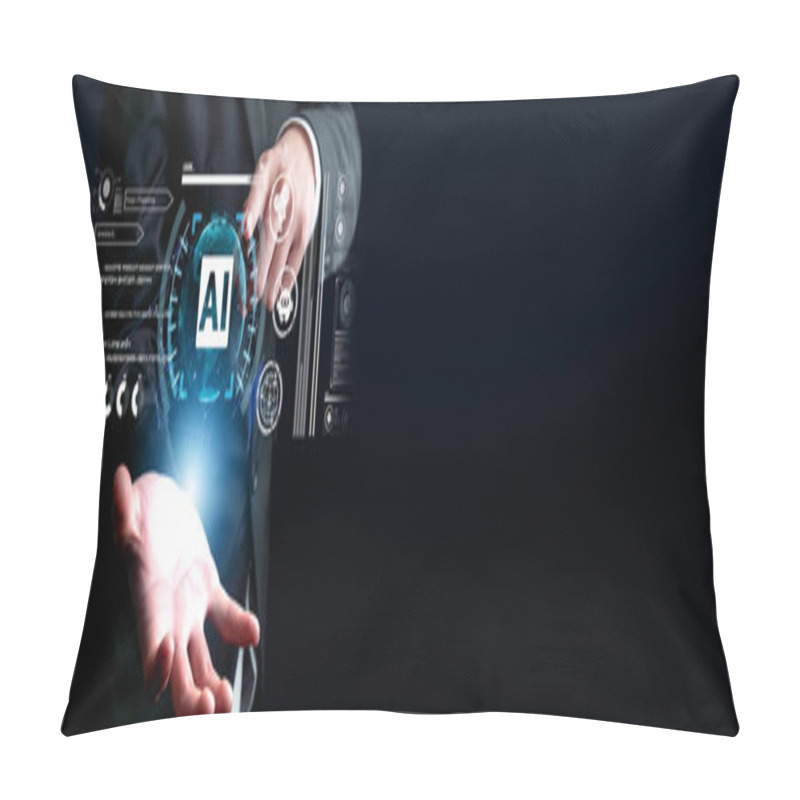 Personality  Human Interact With AI Artificial Intelligence Brain Processor In Concept Of AI Artificial Intelligence Engineering, Big Data And AI Machine Learning To Use Generative AI For Business Support. Faas Pillow Covers